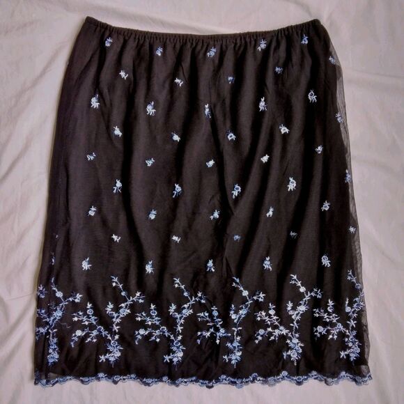 Classics by Eileen West Skirt Black Blue Floral Whimsigoth Fairy Goth Womens 10 - Picture 2 of 9